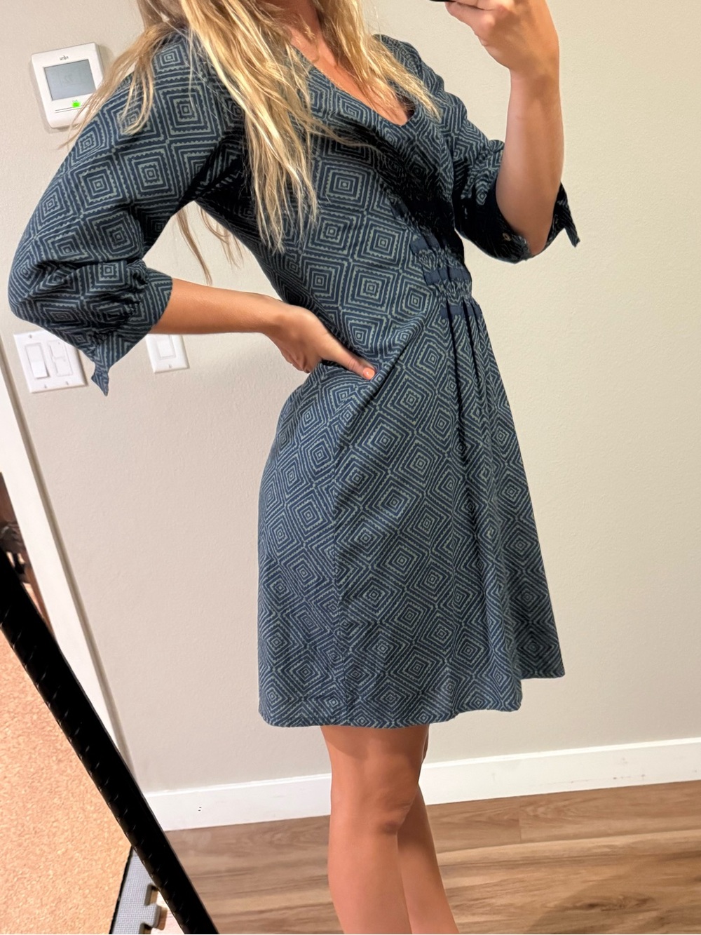 Women's Geometric Wrap Sleep Dress - Slate Blue